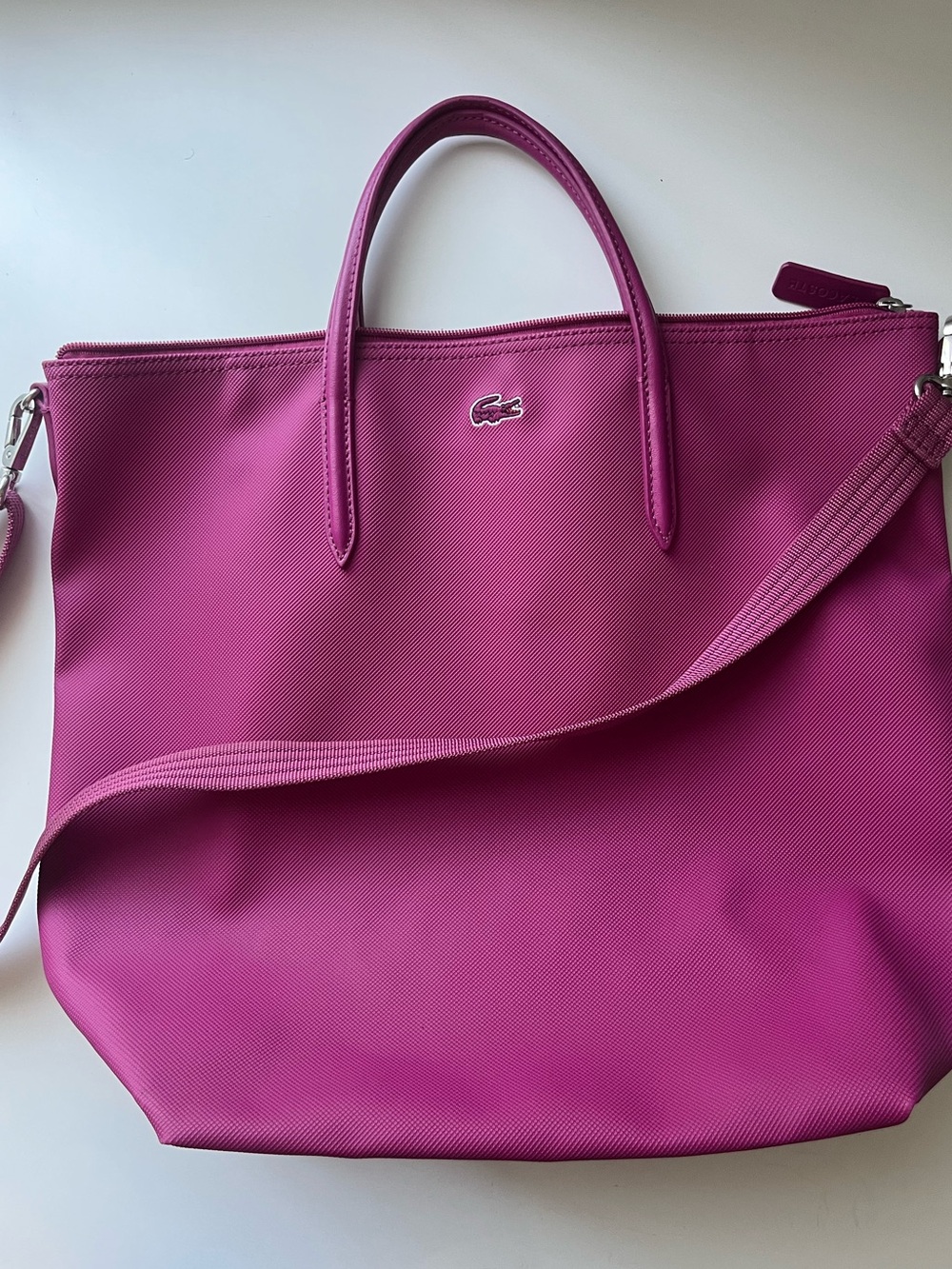 Lacoste Fuchsia Tote with Detachable Crossbody Strap